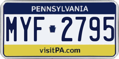 PA license plate MYF2795
