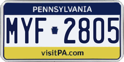 PA license plate MYF2805