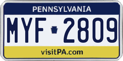 PA license plate MYF2809