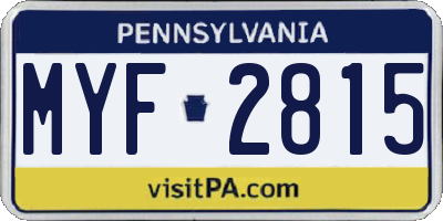 PA license plate MYF2815