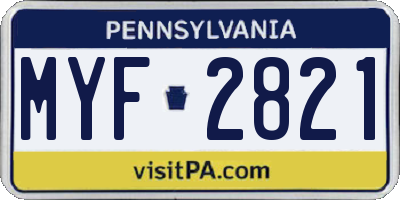 PA license plate MYF2821