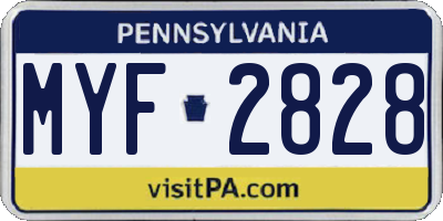 PA license plate MYF2828