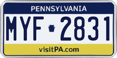 PA license plate MYF2831