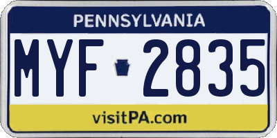 PA license plate MYF2835