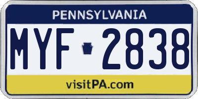 PA license plate MYF2838