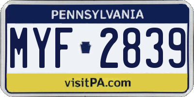 PA license plate MYF2839
