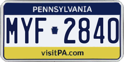 PA license plate MYF2840