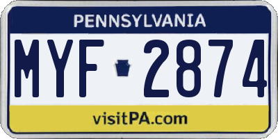 PA license plate MYF2874