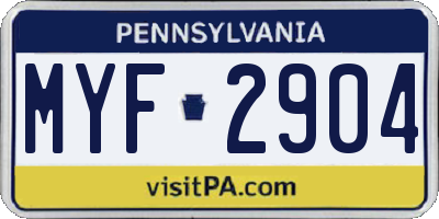 PA license plate MYF2904