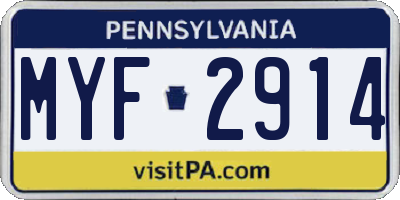 PA license plate MYF2914