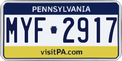 PA license plate MYF2917