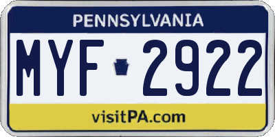 PA license plate MYF2922