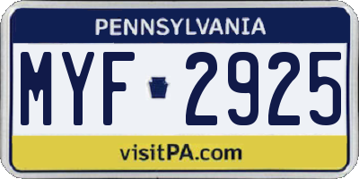 PA license plate MYF2925