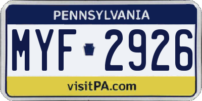 PA license plate MYF2926
