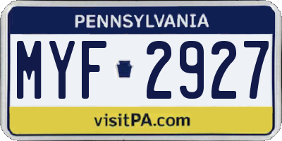 PA license plate MYF2927