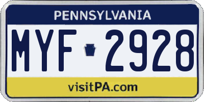 PA license plate MYF2928