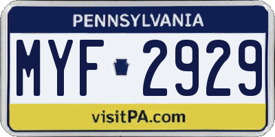 PA license plate MYF2929