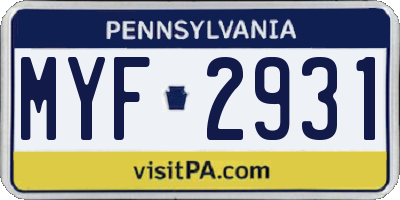 PA license plate MYF2931