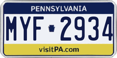 PA license plate MYF2934