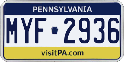 PA license plate MYF2936
