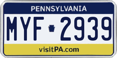 PA license plate MYF2939