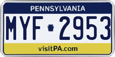 PA license plate MYF2953