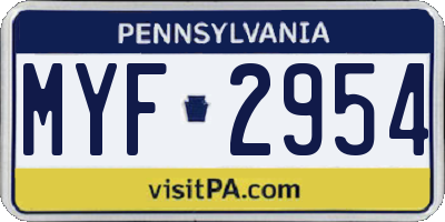 PA license plate MYF2954