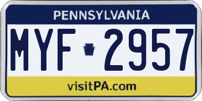 PA license plate MYF2957
