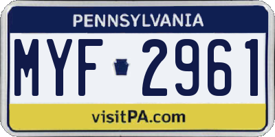 PA license plate MYF2961