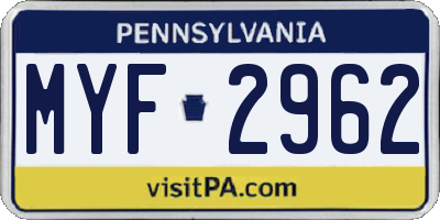 PA license plate MYF2962