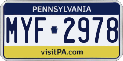 PA license plate MYF2978