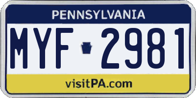 PA license plate MYF2981