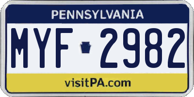 PA license plate MYF2982