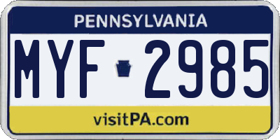 PA license plate MYF2985