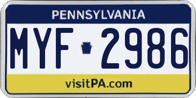 PA license plate MYF2986