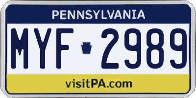 PA license plate MYF2989