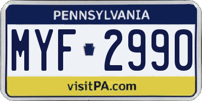 PA license plate MYF2990