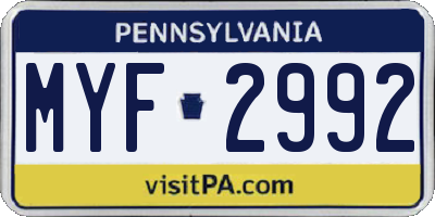 PA license plate MYF2992