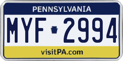 PA license plate MYF2994