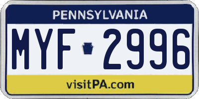 PA license plate MYF2996