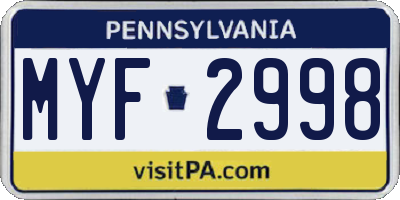 PA license plate MYF2998