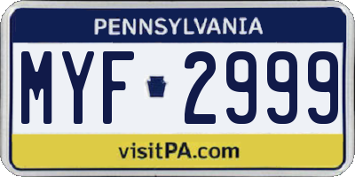PA license plate MYF2999