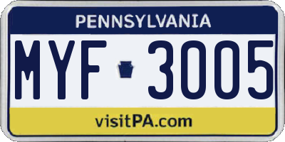 PA license plate MYF3005