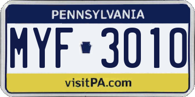 PA license plate MYF3010