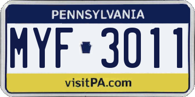 PA license plate MYF3011