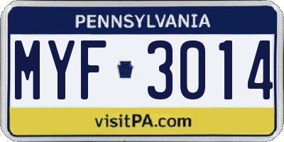 PA license plate MYF3014