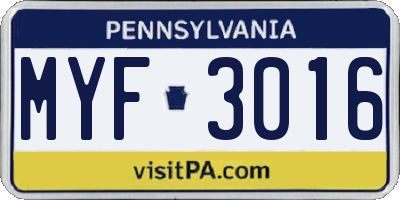 PA license plate MYF3016