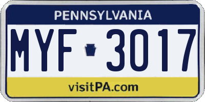 PA license plate MYF3017