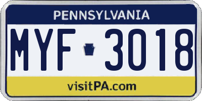 PA license plate MYF3018
