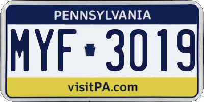 PA license plate MYF3019